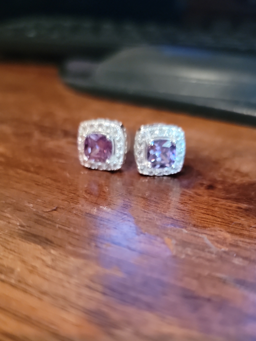 Amethyst Color Halo Stud Earrings - Purple High Quality Crystals